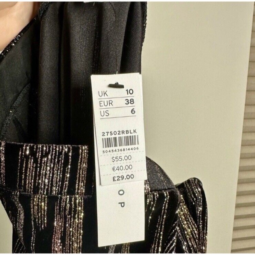 NWT  Topshop Velvet Black Midi  Skirt With Metallic Glitter Gold And Silver SZ 6 - Picture 3 of 8